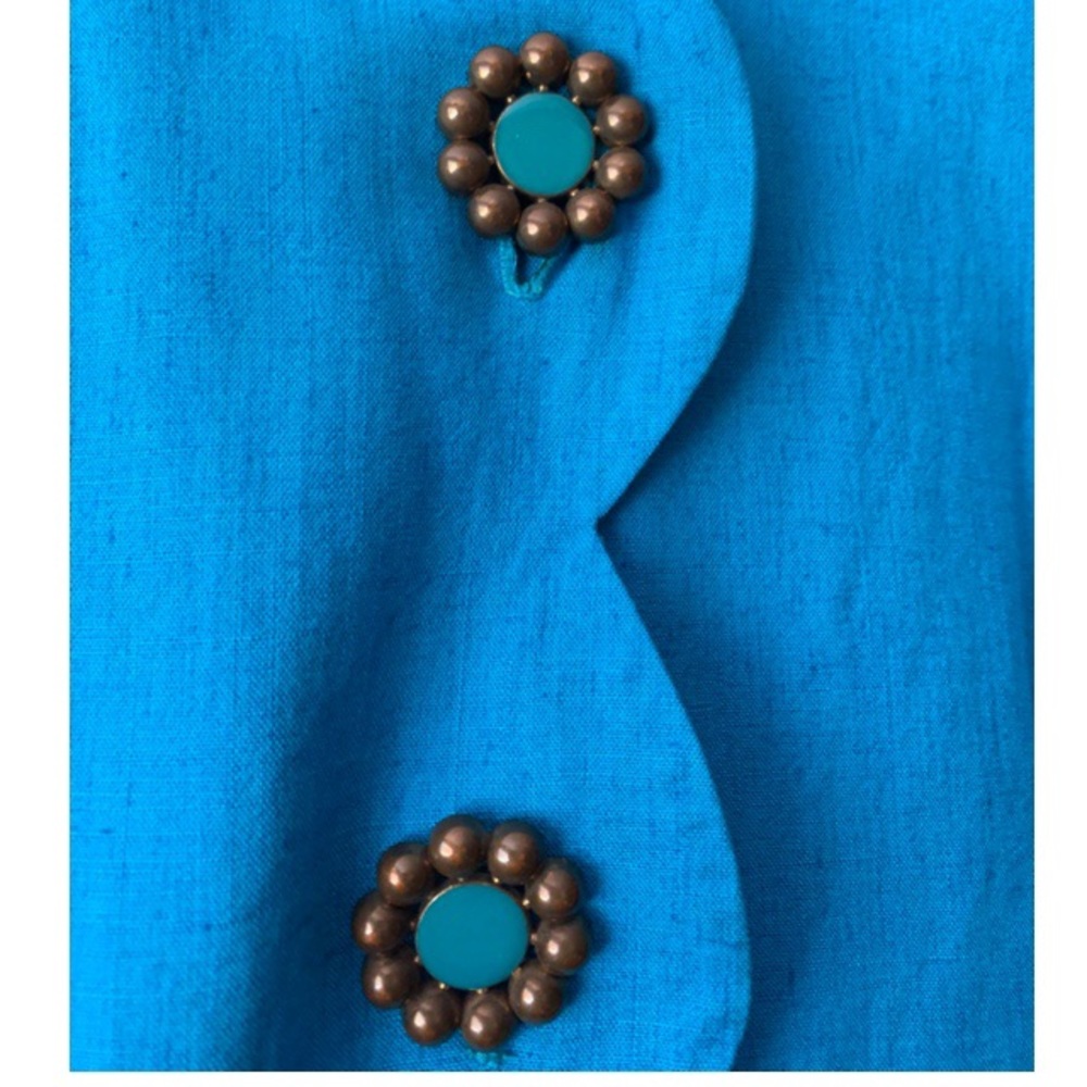 Vintage Positive Attitude Blue Midi Dress Linen - Picture 2 of 5